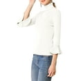 thumbnail image 4 of INSPIRE CHIC Women's Turtle Neck 3/4 Ruffle Sleeves Pullover Slim Rib Knit Sweater S White, 4 of 8