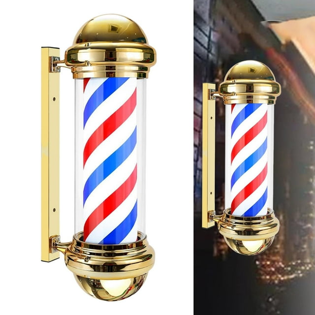 Poste de peluquero, accesorio de iluminación giratorio para barbería, señal abierta, clásico rojo, azul y , luz de rayas LED giratoria para sin la pelota