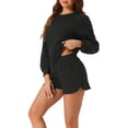 thumbnail image 4 of INSPIRE CHIC Women's Waffle Lounge Sets 2 Piece Long Sleeve Sweatshirt with Matching Shorts Outfits XL Black, 4 of 6