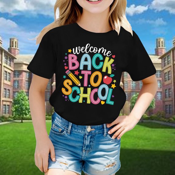 Shirts for Girls Short Sleeve Shirt Loose Soft Black Boys Summer Top Clothes Girls 10-11 Years Clothes