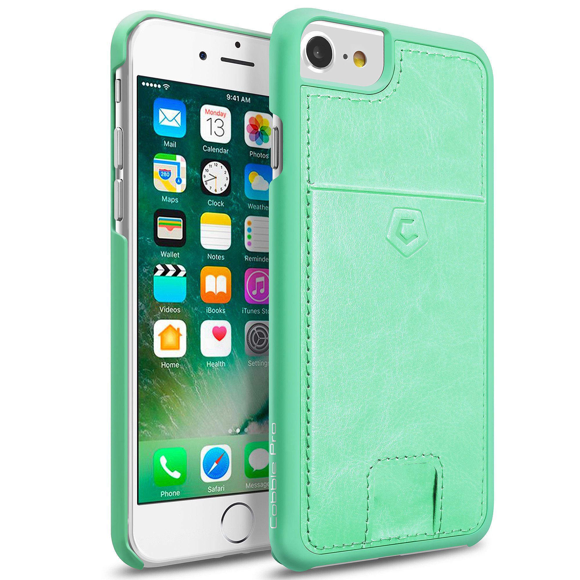 Cobble Pro Turquosie Rear Leather Case Wallet Card Holder W 4 Corners Raised Lip Protection For Iphone Se Se2 8 7 6 6s Walmart Com Walmart Com