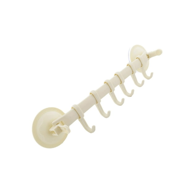 Wosthever Colgador de pared para baño, estante de vacío con 6 ganchos, ventosa colgante, tipo de bloqueo de plástico para accesorios de cocina Juegos de accesorios de baño Beige