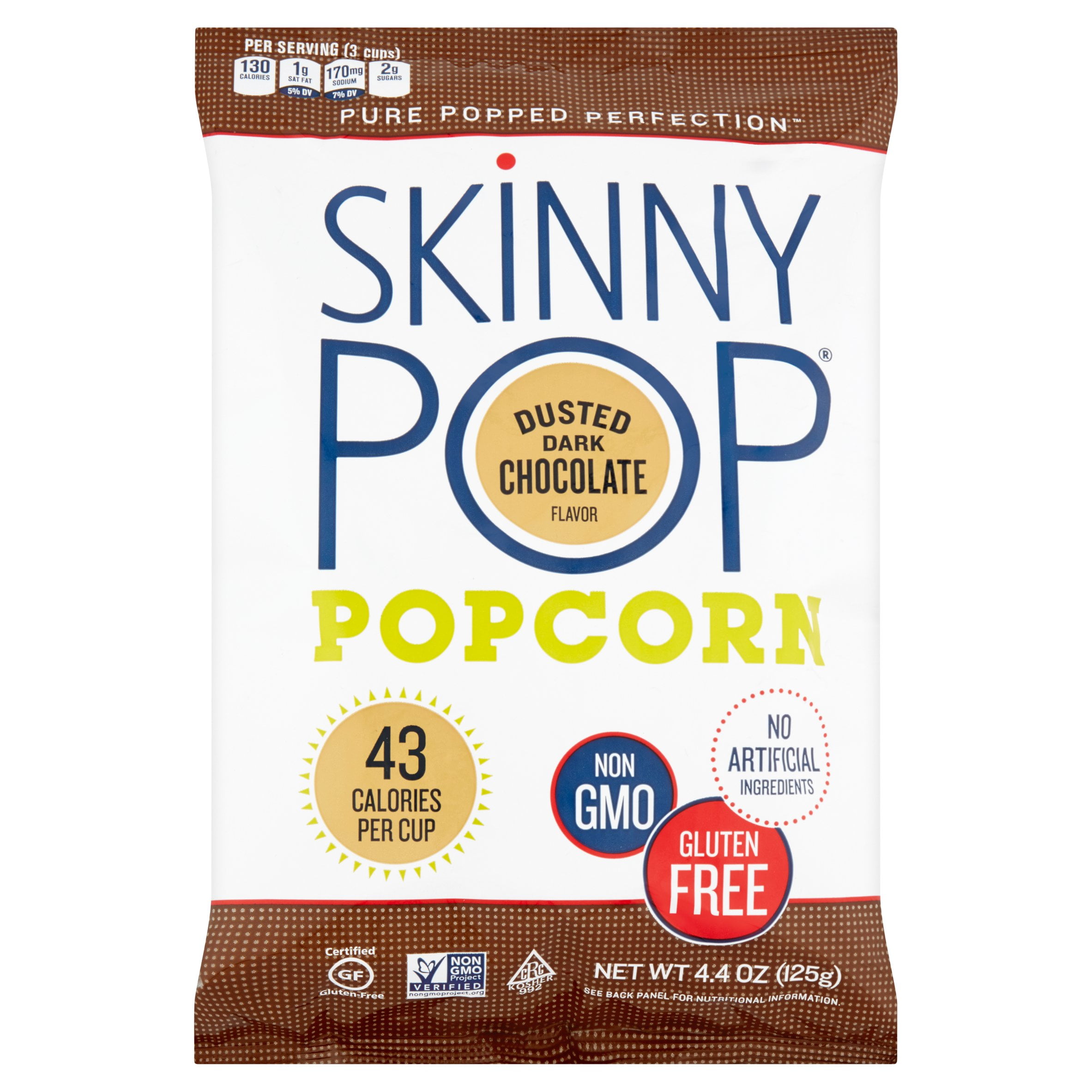 Skinny Pop Dusted Dark Chocolate Flavor Popcorn, 4.4 oz, 12 pack