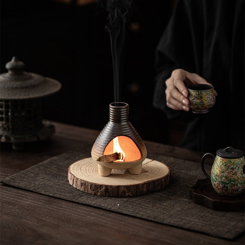Vintage Terracotta Palo Santo Holder Incense Burner - Handcrafted Clay Stove Design Holder for Holy Wood Sticks/Cones | Boho Retro Home Decor for Energy Cleansing, Meditation-Brown