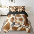 thumbnail image 2 of 7Pcs 3D Giraffe Bed In A Bag,Giraffe Print Comforter Set,Wildlife Giraffe Bedding Set Full Size,Brown Safair Animal Quilt with Flat Fitted Sheet,Rustic Farmhouse Pillow Covers, 2 of 5