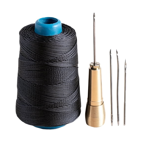 CHONGKO Heavy Duty Sewing Kit with Black Upholstery Thread and Sewing Awl, Leather Stitch Repair Kit with Nylon Thread, Sewing Awl and 3 Needles for Car Seats, Couches, Furniture, Shoes