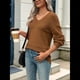 thumbnail image 5 of Suéter Informal de Larga con Cuello en V, Tejido Acanalado y Crochet Ligero para Mujer (Otoño 2025) Color Café L, 5 of 7