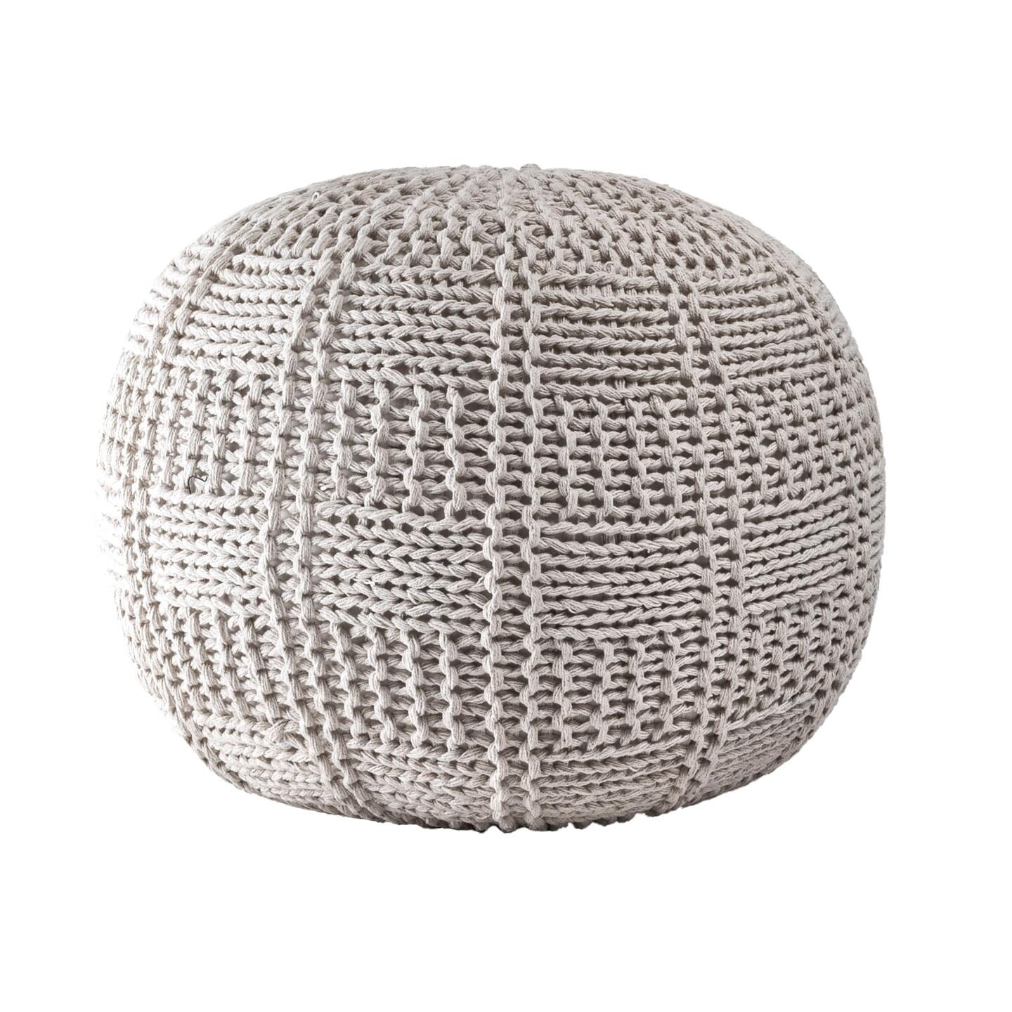 Brooklyn Rug Co  Casual Knitted Cotton Basketweave Pouf Ivory