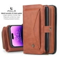 thumbnail image 5 of Dteck for iPhone 16, Zipper Pocket Wallet Case, Multifunction Magnetic Detachable PU Leather Card Slot Kickstand Case with Wrist Strap, Brown, 5 of 6
