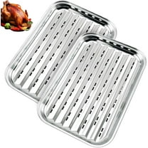 2 Pcs Grill Trays, Dingrich Stainless Steel Grill Pan with Holes, Reusable Grill Basket for Parties Baking Cooking Picnic Indoor Outdoor (13.78 x 9.65 x 1.06 in)