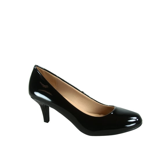 Debbie-32 Women's Fashion Round Toe Low Heel Slip On Pump Dress Shoes ( Black, 9 )