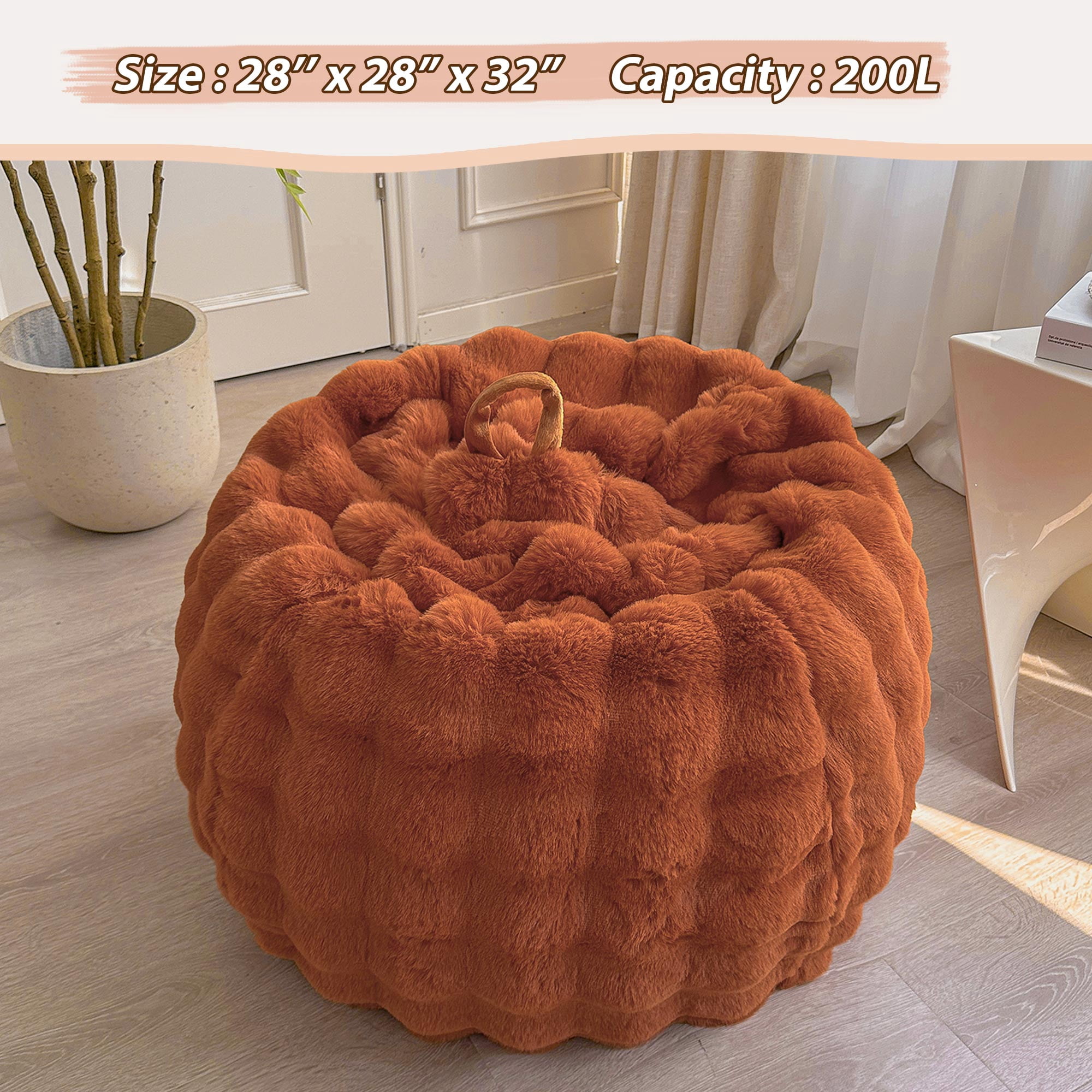 LIFEREVO Kids Fluffy Faux Rabbit Fur Bean Bag Cover (No Filler), Soft Cozy Fuzzy Stuffed Animal Storage Bubble Bean Bag for Plush Toys, Cute Shaggy Furry Beanbag Cover Girls Adults, Burnt Orange