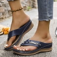 thumbnail image 5 of RotHome Womens Wedge Sandals Dressy Summer Sandals for Women Comfortable Slip On Buckle Strap Flip Flops Waterproof Leather Beach Shoes, 5 of 5