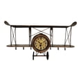 thumbnail image 1 of Brown Distressed Vintage Biplane Shelf With Hooks Metal Wall Clock, 1 of 1