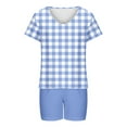 thumbnail image 4 of 2 Piece Sets for Women Fashion V Neck Shorts Sleeve Two-piece Comfortable Home Pajamas Set Sports Set, 4 of 5