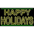 thumbnail image 1 of Yellow Double Stroke Happy Holidays LED Neon Sign 20 x 37 - inches, Clear Edge Cut Acrylic Backing, with Dimmer - Bright and Premium built indoor LED Neon Sign for special occasion decor., 1 of 7