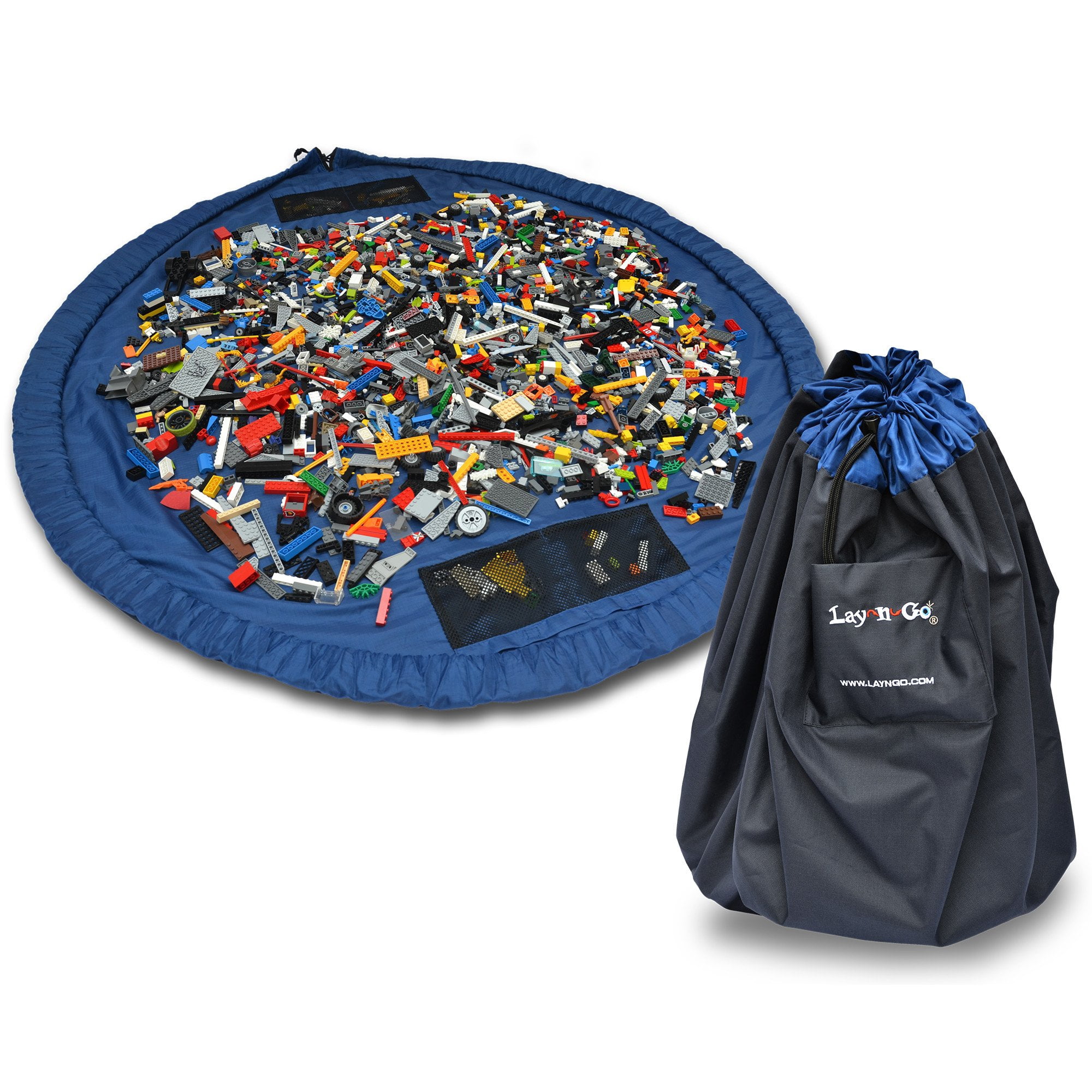 Lay-n-Go LARGE (60") Blue Drawstring Toy Play Mat, Portable Toy Storage Bag, Gift Idea Kids Boys Girls, Back to School