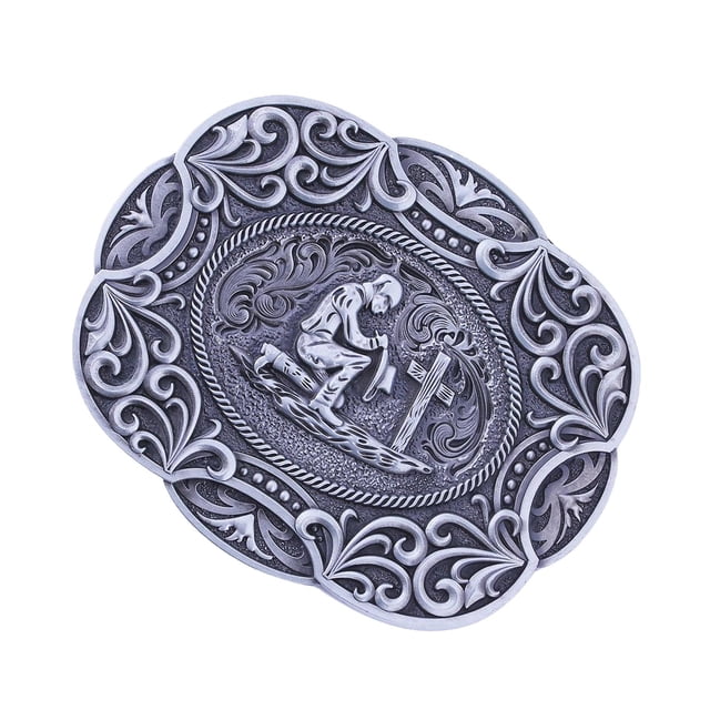Hebilla de cinturón de vaquero , reemplazo de hebilla de cinturón Texas, hebillas de cinturón floral grabado , plata antigua Yinane Hebilla del cinturón