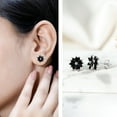 thumbnail image 3 of Rosec Jewels Statement Floral Stud Earrings with Black Onyx for Women - AAA Quality, 18K White Gold, 3 of 8
