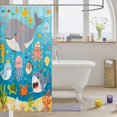 thumbnail image 3 of Manfei Cartoon Ocean Shower Curtain 72Wx72L, Kawaii Whale Shark Bathroom Curtain, Bright Blue, 3 of 5