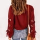 thumbnail image 2 of Jersey para mujer, camisa corta con cordones, mangas largas, cuello redondo, hombros caídos, túnica holgada de otoño para otoño, primavera, vino rojo XL, 2 of 5