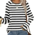 thumbnail image 5 of Kaemgyyd Women Striped Long Sleeve Sweater Causal Oversized Knit Pullover Tops Loose Crewneck Ribbed Fall Clothing with Thumb Hole, 5 of 6