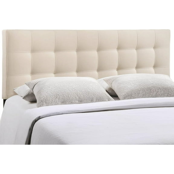 BENJM Lily Tufted Linen Fabric Upholstered Queen Headboard in Ivory