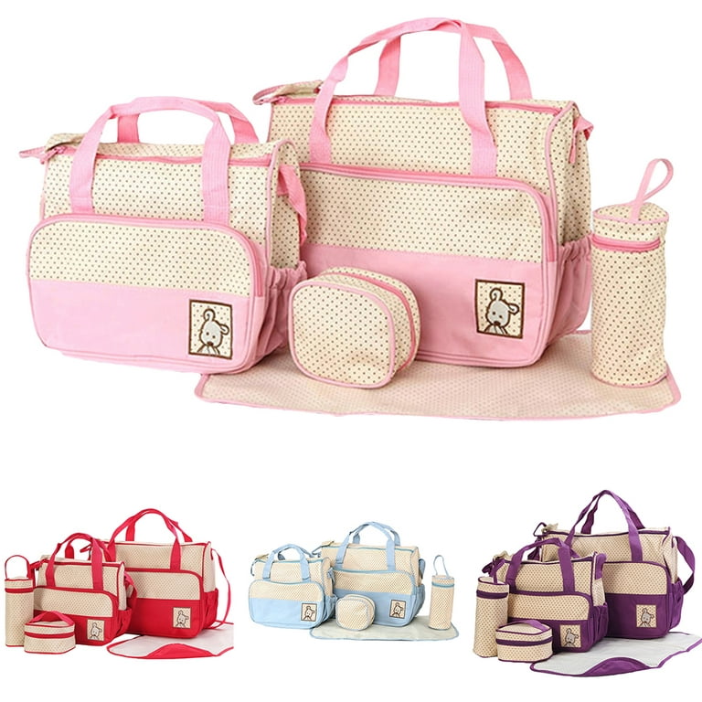 SPRING PARK 5Pcs/Set Small Diaper Bag Backpack Baby Bag Tote Bag for Mom  and Dad, Waterproof Maternity Nappy Bag and Shoulder Bag Baby Stuff