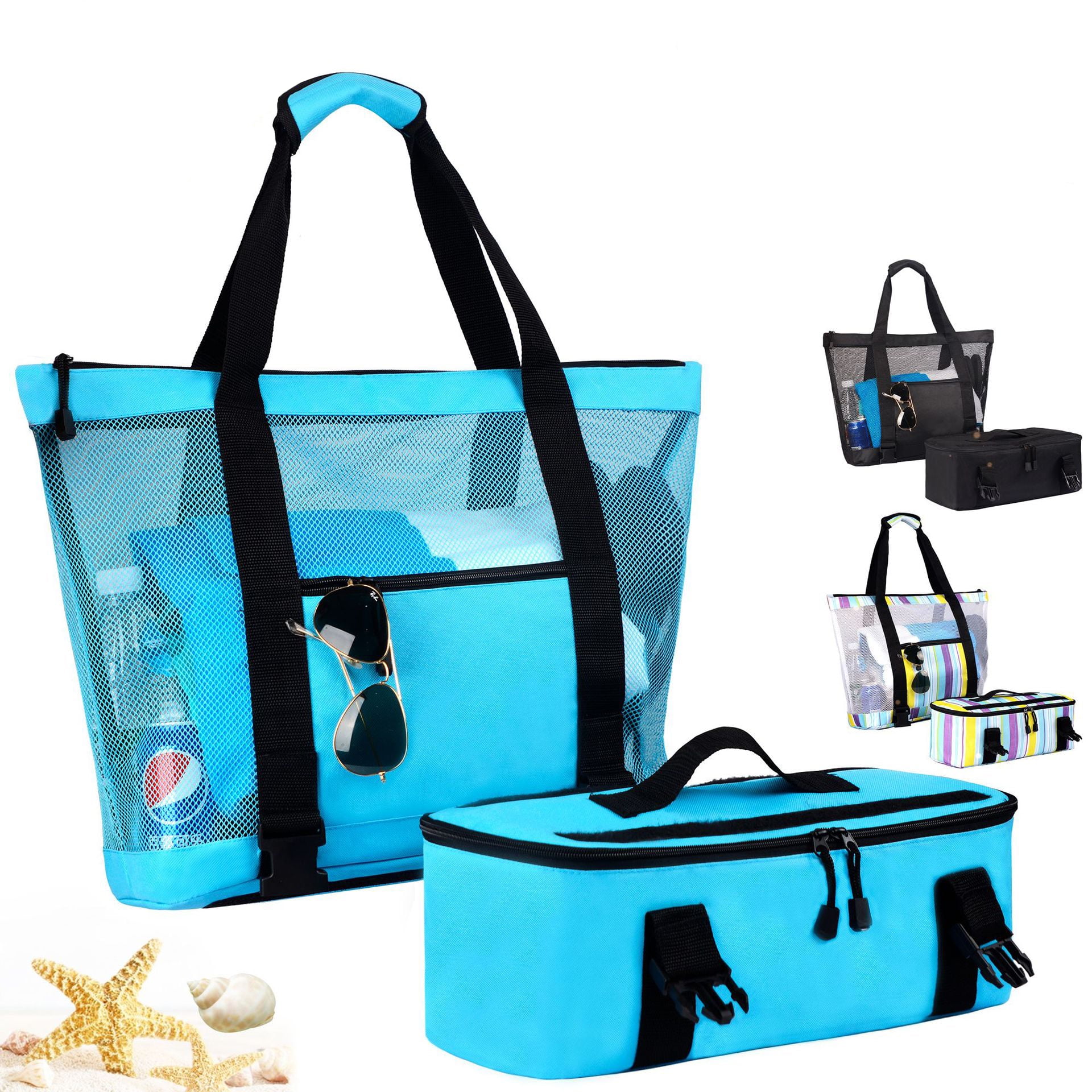 Mesh Beach Tote Bag with Cooler Insulated Detachable Pool Bags for ...