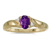 DIRECT-JEWELRY 14k Yellow Gold Oval Amethyst And Diamond Ring