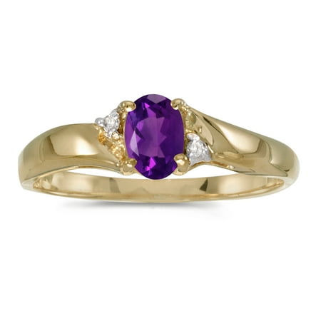 Gold Oval Amethyst - 14k Yellow Gold Oval Amethyst And Diamond Ring