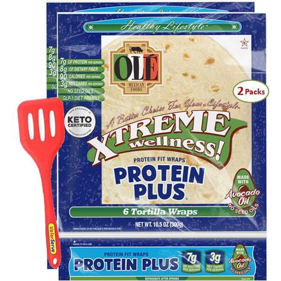 Olé Xtreme Wellness® Protein Plus Soft Taco Tortillas - 6ct - 2 Packs - 3g Net Carbs - GLP-1 Diet Friendly - Keto Tortilla Wraps - with ValorServe™ Mini Kitchen Utensil