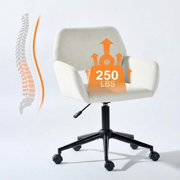 Homy Casa Velvet Swivel Task Office Chair with Wheels, Adjustable Height Mid-Back Desk Chair for Vanity, Home Office, Study Room, Beige