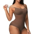thumbnail image 3 of Defitshape Women's Shapewear Bodysuit Seamless One Piece Stomach Slimming Brief Waist Trainer Tummy Control Body Shaper Open Crotch Butt Lifter Body Briefer Spaghetti Straps Coffee Brown X-Large, 3 of 5