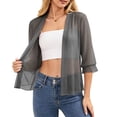 thumbnail image 2 of Cowsor Womens Open Front Sheer Chiffon Cardigans 3/4 Ruffle Sleeve Lightweight Loose Fit Short Length Casual Soft Breathable Summer Cover Up Shrug Bolero Tops, 2 of 6