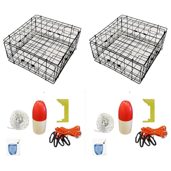 2-Pack of Vinyl Coated Crab Trap & Accessory kit (100' Non-Lead Sinking line,Caliper,Harness,Bait Bag & 11" Float) (S60 CAS1) x2