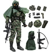 click N Play Military Marine Nuclear Biological chemical (NBc) Specialist 12" Action Figure Play Set with Accessories, Brown cNP30466