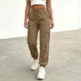 thumbnail image 2 of Cmfcve Cargo Pants for Women Lightweight Hiking Pants High Waist Drawstring Casual Joggers with Pockets, 2 of 6