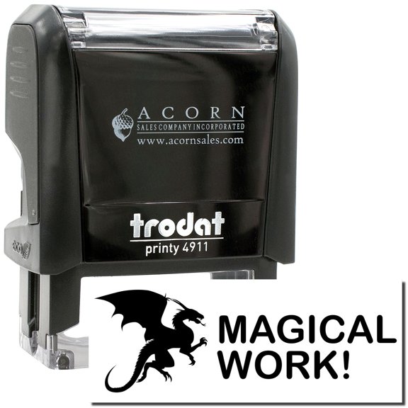 Self-Inking Dragon Magical Work Stamp, Trodat Printy 4911, Press and Print Stamping, Impression Size 5/8" x 1-1/2", Up to 10,000 Impressions - Black Ink