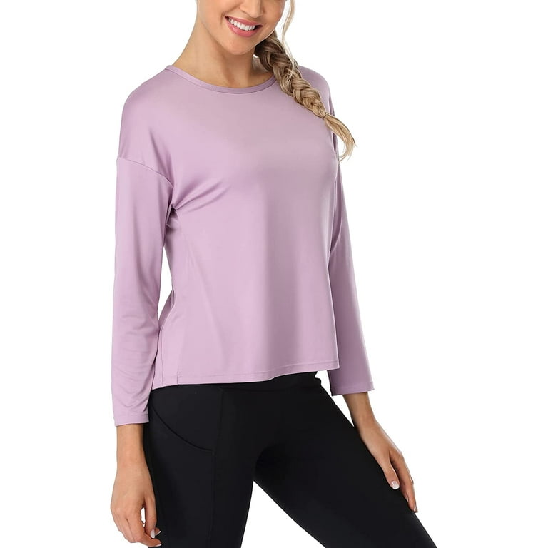 Attraco Long Sleeve Workout Shirts for Women Tie Back Breathable