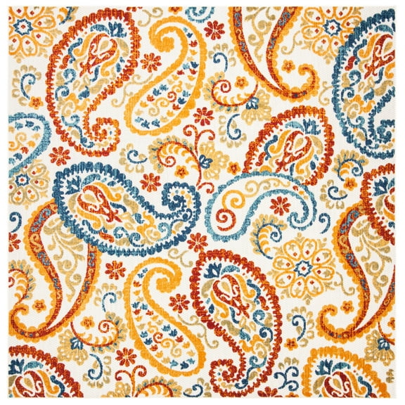 SAFAVIEH Cabana Allycia Paisley Indoor/Outdoor Area Rug, Cream/Navy, 8' x 8' Square