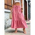 thumbnail image 4 of Women Solid High Waist Tiered Pleated A-Line Maxi Cake Skirt Pink M, 4 of 7