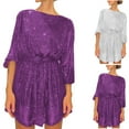 thumbnail image 7 of Lovskoo 2024 Women Long Sleeve Sequin Glitter Tie Waist Party A Line Cocktail Mini Dress Wedding Night Out Club Short Dress White XL, 7 of 7