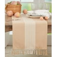 thumbnail image 2 of Fennco Styles Banded Stripe Fringe Cotton Table Runner 16" W x 72" L - Khaki Woven Table Cover for Home, Dining Table Décor, Banquets and Special Occasions, 2 of 3