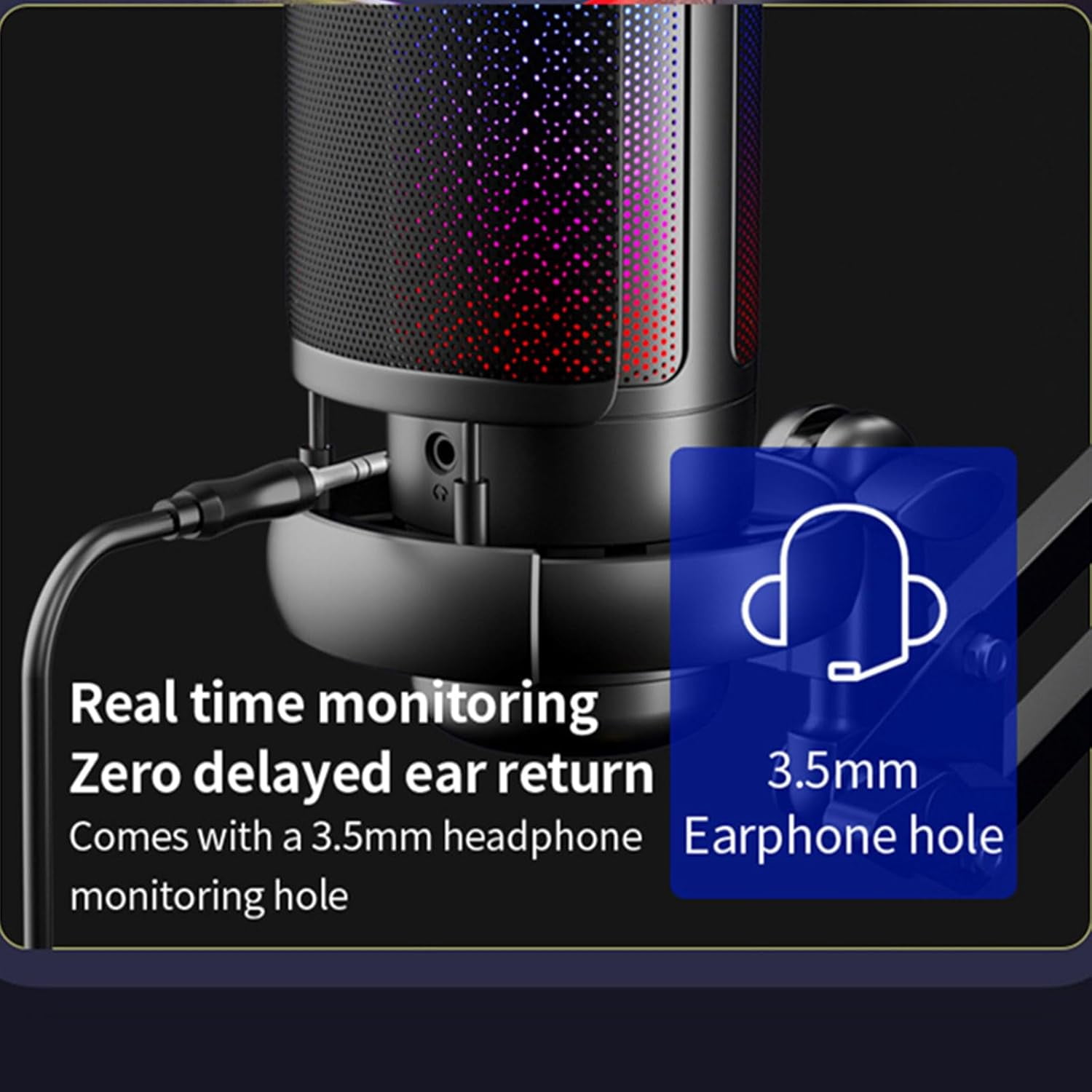Gaming USB Microphone for PC，Podcast Microphone Kit for Streaming, Condenser Mic with Quick Mute, Boom Arm, Pop Filterm, RGB Indicator, Shock Mount, Rotate Gain button, Compatible with PS4/5/PC