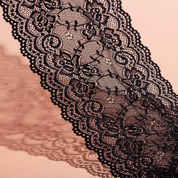 NAMZI 5 Yards 6 Inch Wide Black Lace Ribbon, Elastic Floral Lace Trim Ideal for Bridal Wedding Decor, DIY Crafts & Gift Wrapping, Black