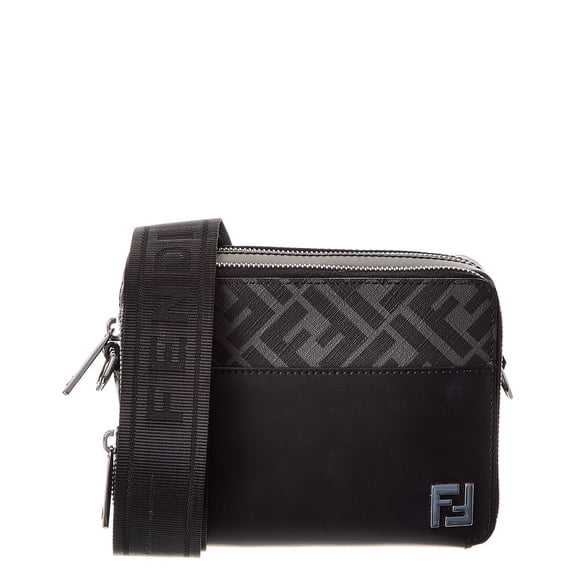 FENDI Squared FF & Leather Camera Case Organizer, Black
