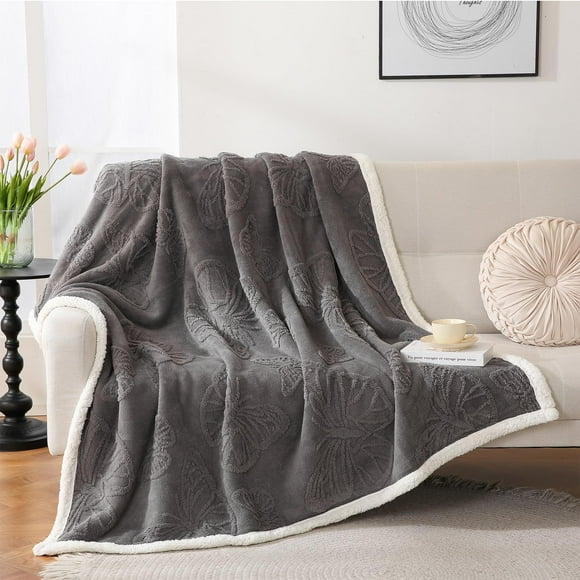 Gracelife Sherpa Throw Blanket for Couch, Cozy Blanket for Bed, 60"*80" Warm Soft Fuzzy Blankets, Fleece Thick Big Blanket for Winter, Gray