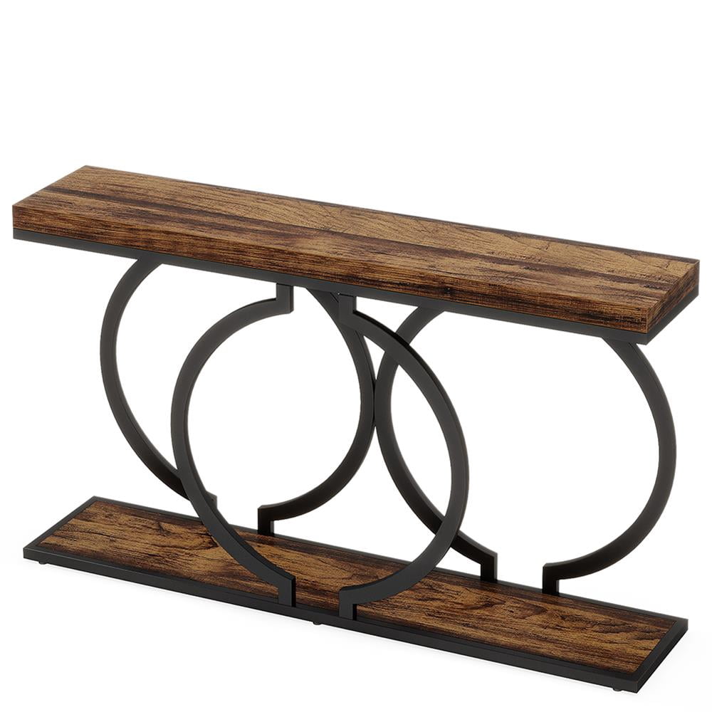 Topcobe 55" Console Table, Narrow Entryway Sofa Table with Geometric Metal Frame, Modern Furniture for Indoor, Brown