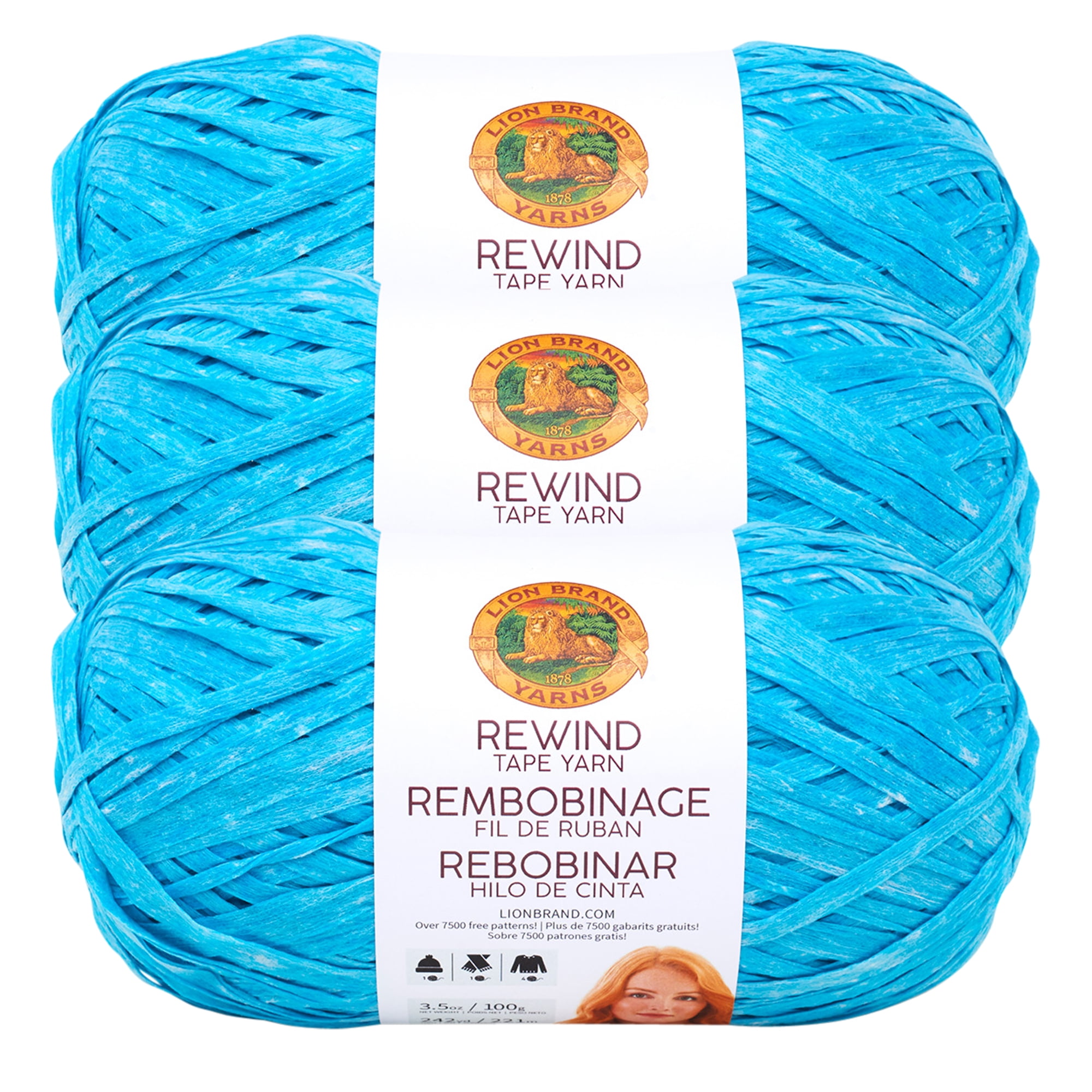 Lion Brand Yarn Rewind Fishbowl Fashion Tape Bulky Polyester Blue Yarn 3 Pack